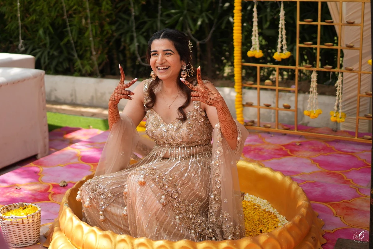 Rustic Outdoor Brass Urli Haldi Ceremony Setup